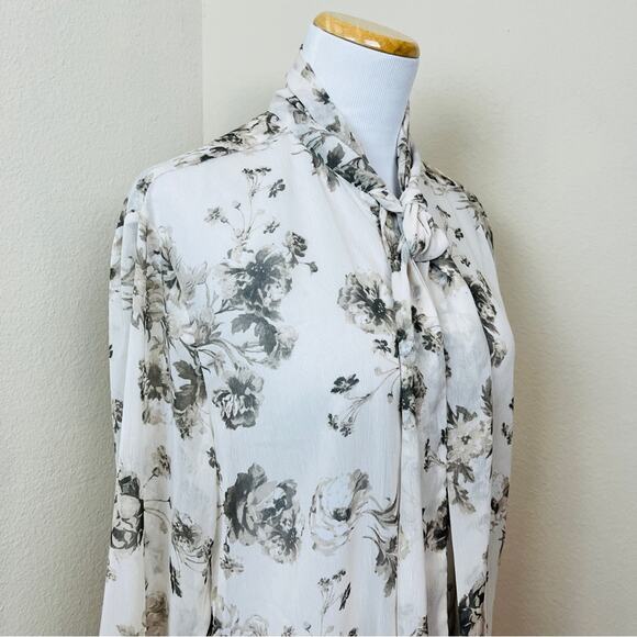 ASOS DESIGN Unisex Sheer Floral Vintage Blouse MEDIUM Neck Bow Shirt - Picture 3 of 10